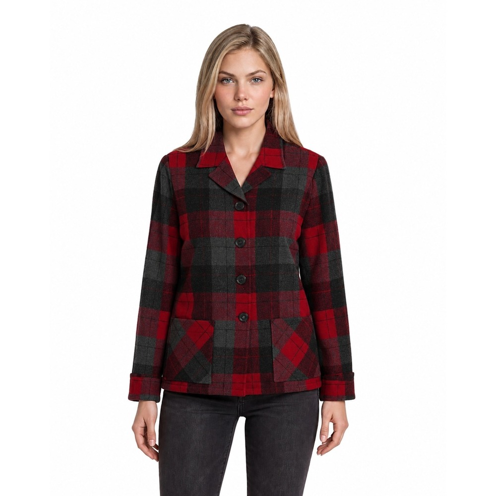 Vintage Pendleton 100% Wool Jacket Women's Medium Red Gray Plaid Button Front